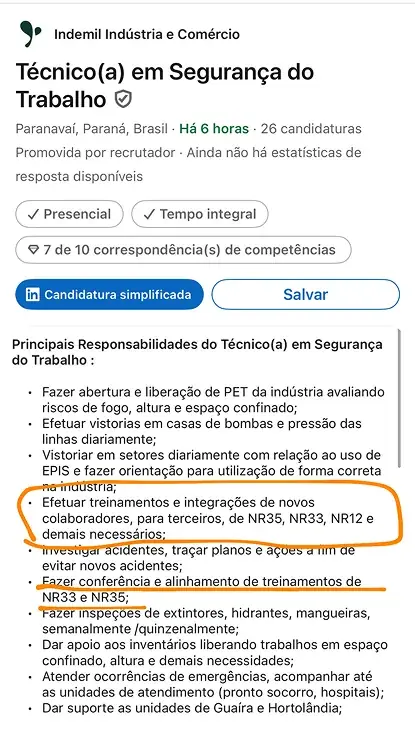 Solicitação de Treinamento NR 35 por Empresa
