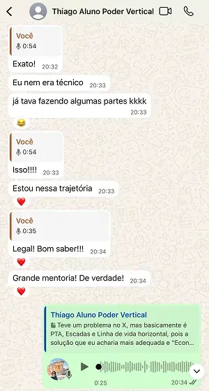 Mensagem de Aluno Satisfeito com a Formação NR 35