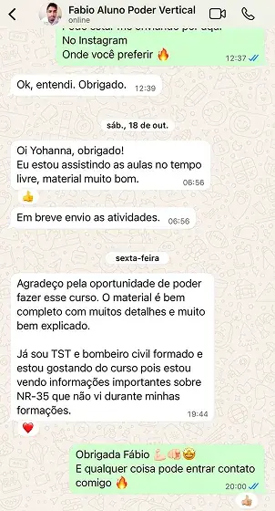 Avaliação de Aluno sobre o Treinamento Prático NR 35